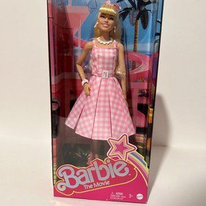 Barbie The Movie Doll Margot Robbie Wearing Pink Gingham Dress